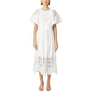 NWT $575 RHODE CLAUDE COTTON DRESS IN WHITE HEART EYELET SIZE L